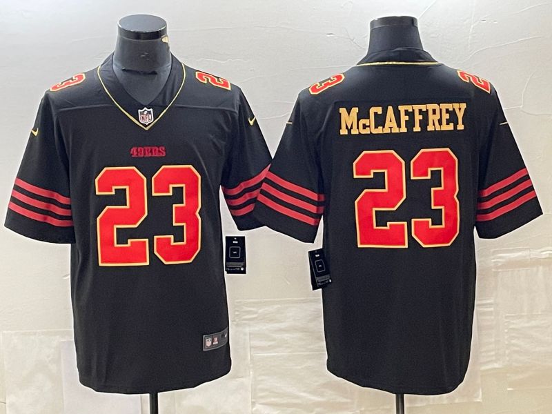 Men San Francisco 49ers #23 Mccaffrey Black gold 2023 Nike Vapor Limited NFL Jersey style 1->oakland raiders->NFL Jersey